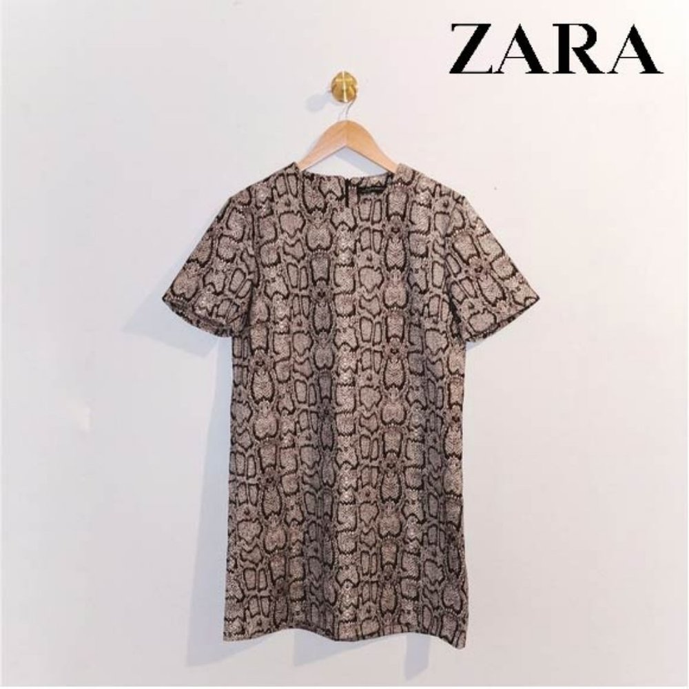 Zara Woman Snakeskin Print Shift Dress SZ S